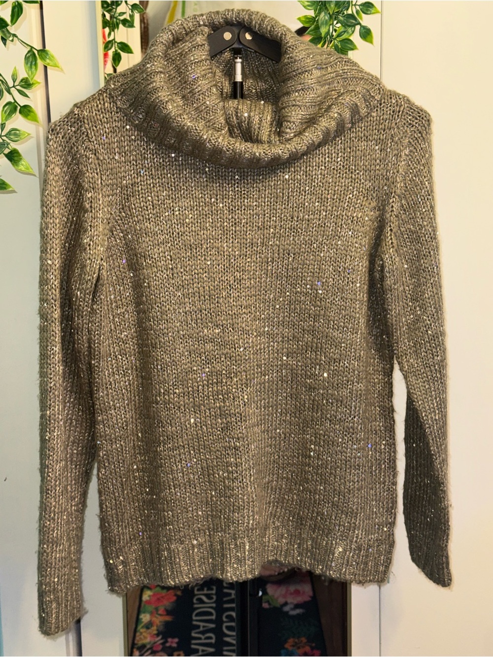 Liz Claiborne Petite Metallic Sequin Cowl Neck Sweater PL